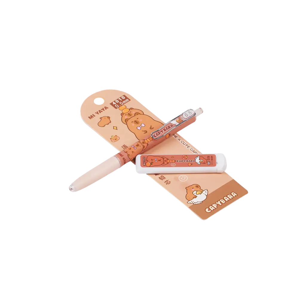 Mechanisches Bleistift-Set mit Capybara-Design (Beige/Rosa/Weiß)