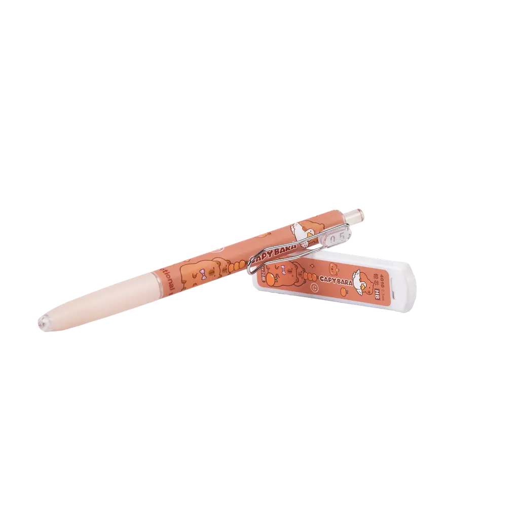 Mechanisches Bleistift-Set mit Capybara-Design (Beige/Rosa/Weiß)