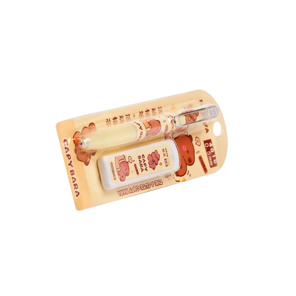 Mechanisches Bleistift-Set mit Capybara-Design (Beige/Rosa/Weiß)