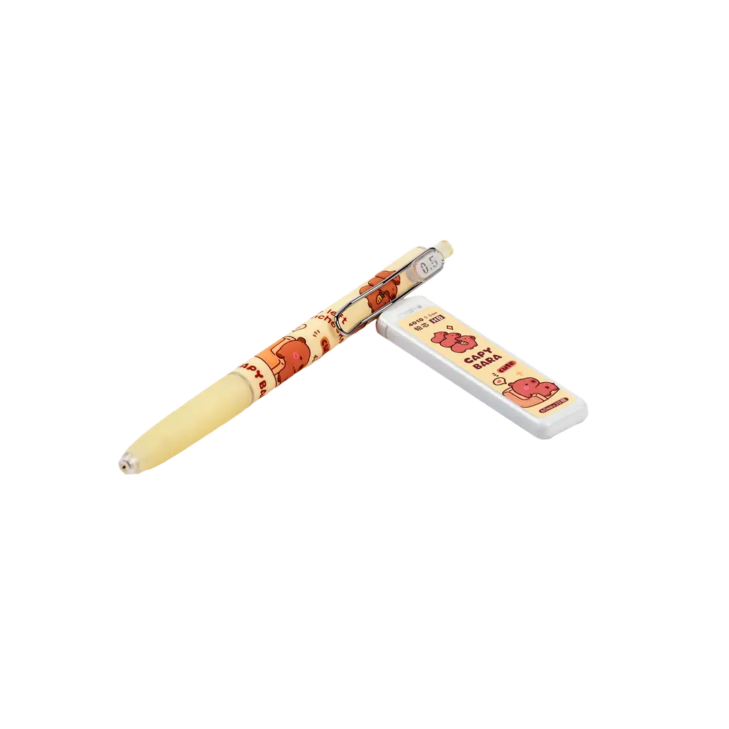 Mechanisches Bleistift-Set mit Capybara-Design (Beige/Rosa/Weiß)