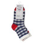 Mini-Crew-Socken für Kinder, Baumwolle, Streifen- und Karo-Design (Weiß/Rot/Dunkelblau)