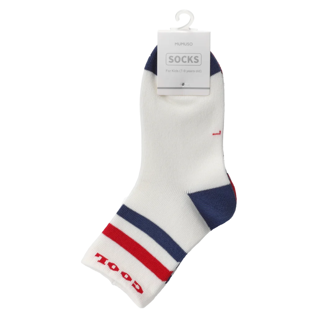 Mini-Crew-Socken für Kinder, Baumwolle, Streifen- und Karo-Design (Weiß/Rot/Dunkelblau)