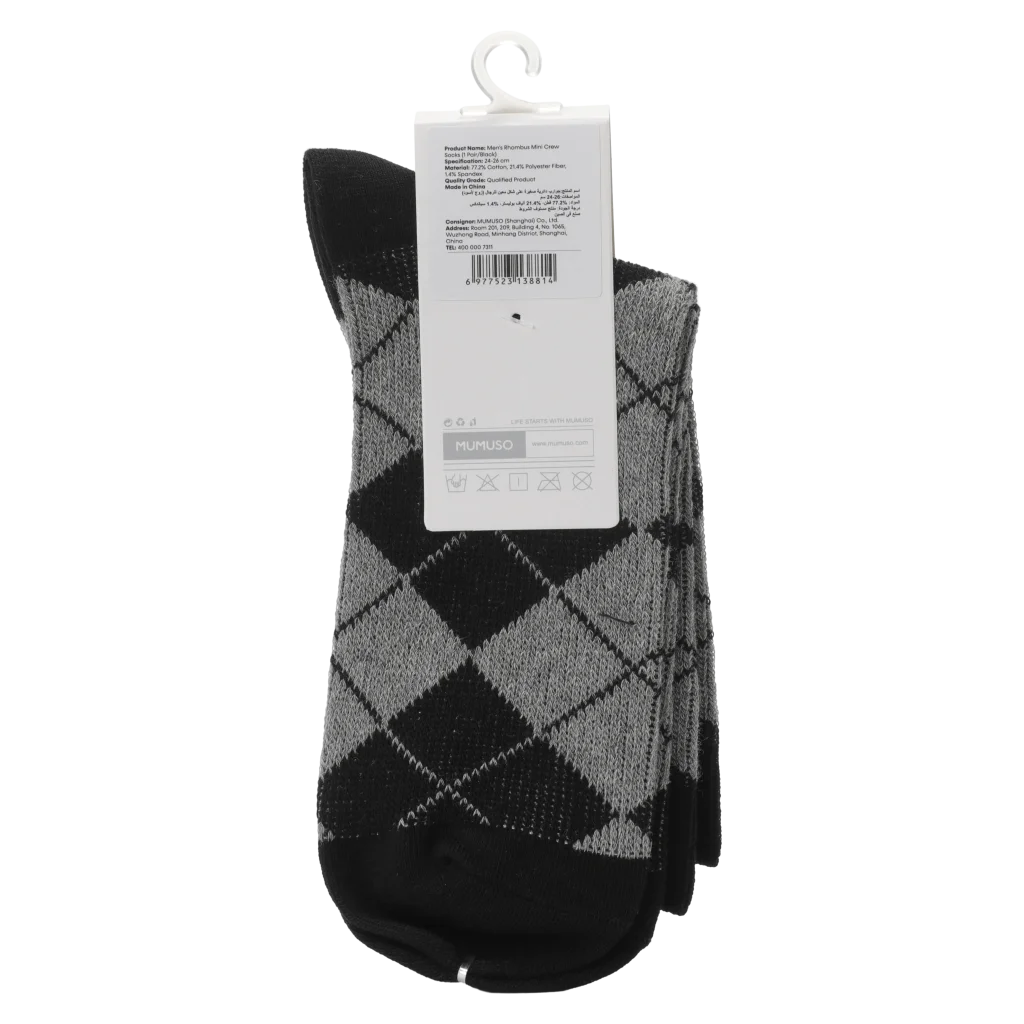 Mini-Crew Herrensocken mit Rauten-Design aus Baumwolle (Schwarz/Grau)
