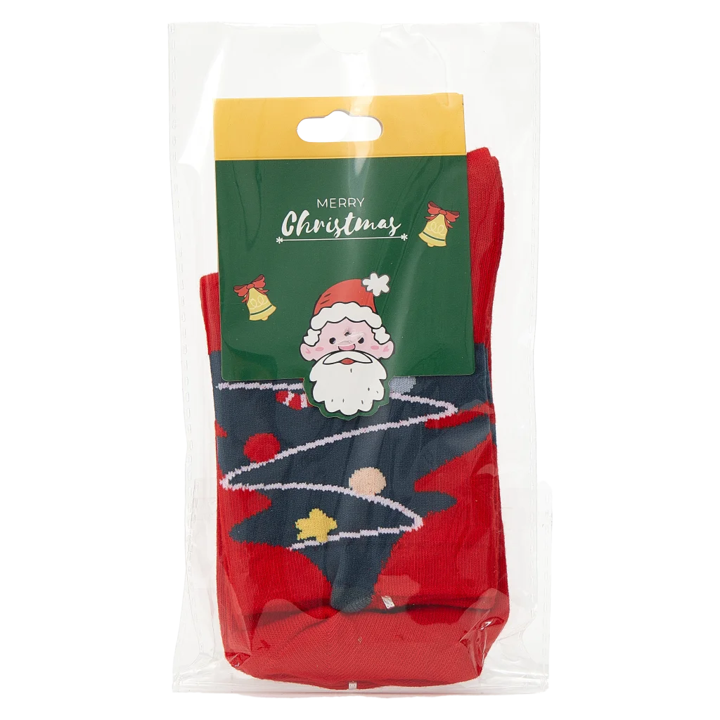 Mini-Crew Socken Damen mit Weihnachtsbaum-Design (Rot)