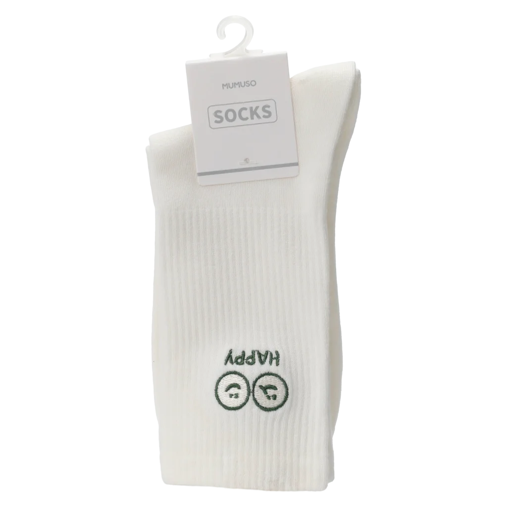 Mini Crew Socken Herren Baumwollmischung mit Happy-Print (Weiß)