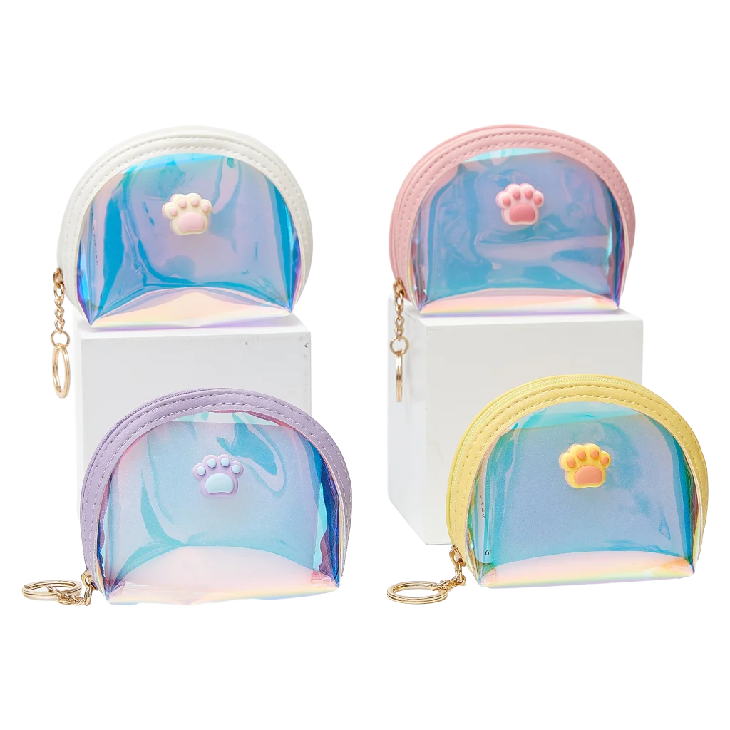 Münzportemonnaie mit Katzenpfoten-Design, transparent (Weiß/Rosa/Flieder/Gelb)