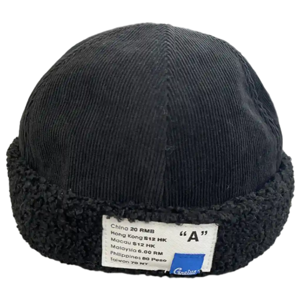 Schwarze Cordmütze mit Fleecebesatz, Unisex (Schwarz)