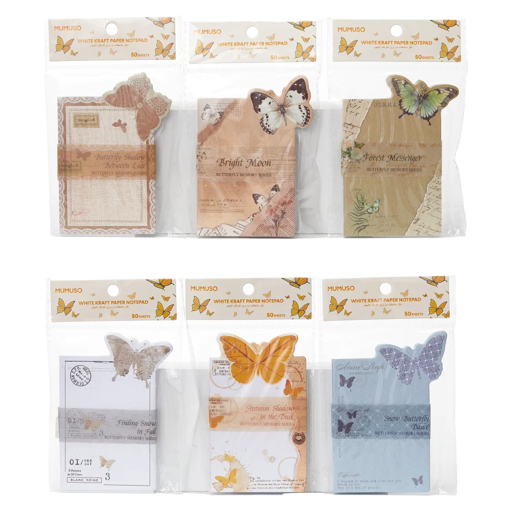 Notizblock aus Kraftpapier mit Schmetterlings-Design (Blau/Beige/Weiß/Braun/Orange)
