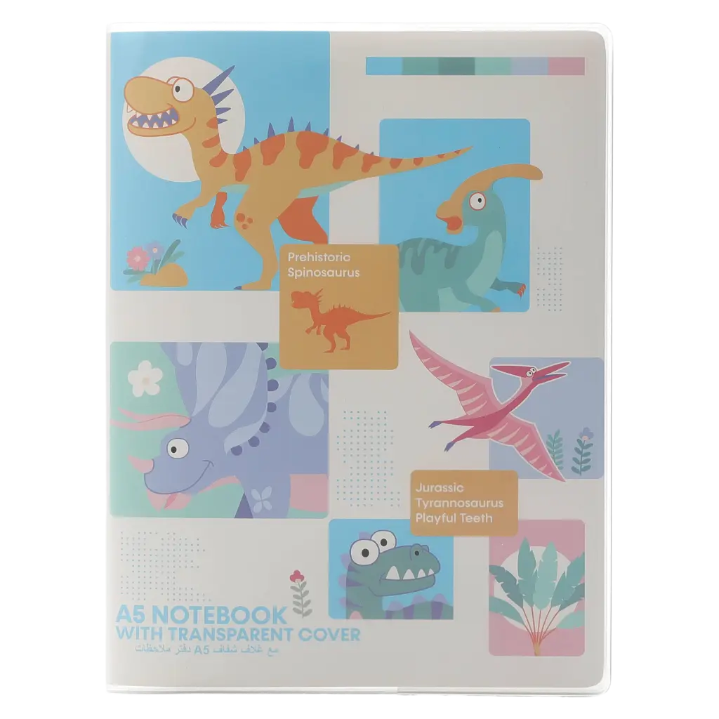 A5 Notizbuch mit Transparentumschlag und Dinosaurier-Design (Mehrfarbig)