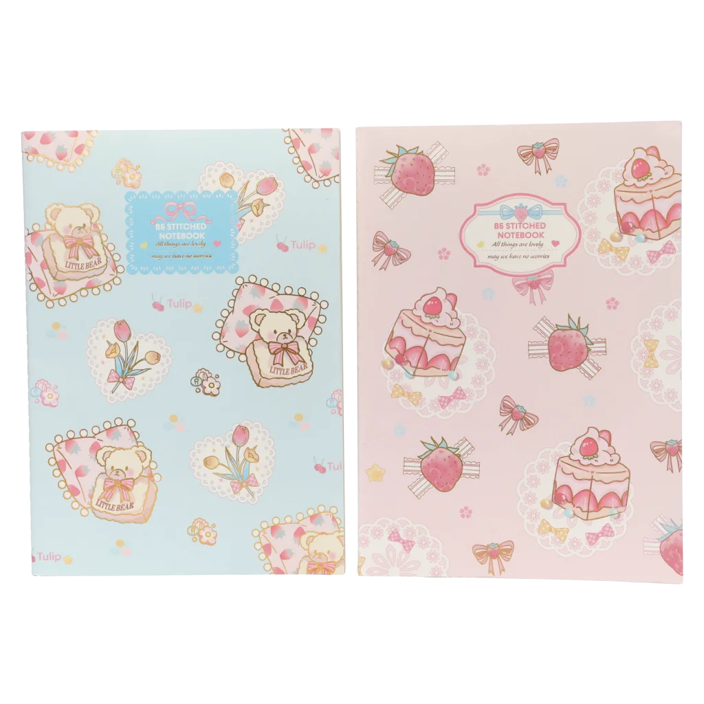 B5 Notizbuch mit Strawberry-Design, 150 g (Hellblau/Rosa)