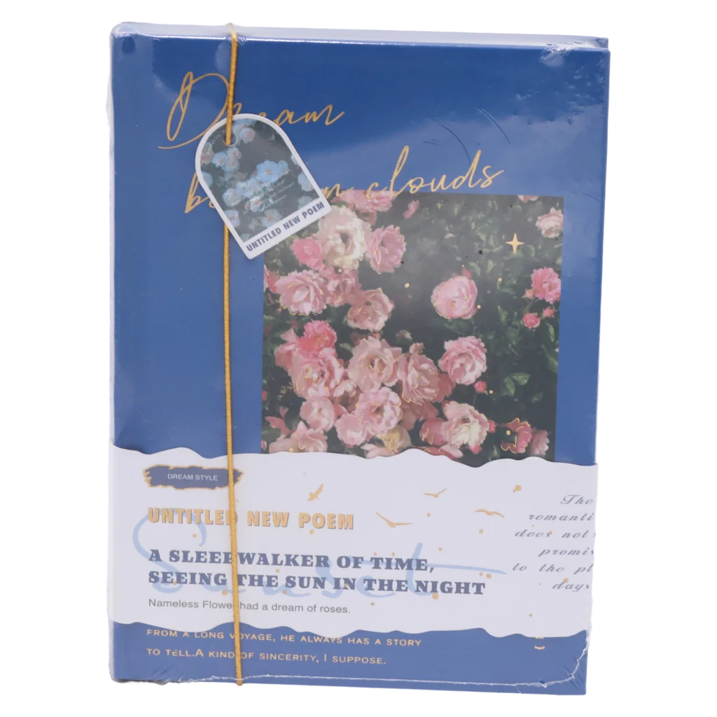 Hardcover-Notizbuch mit Blumen-Print, farbige Seiten (Blau)