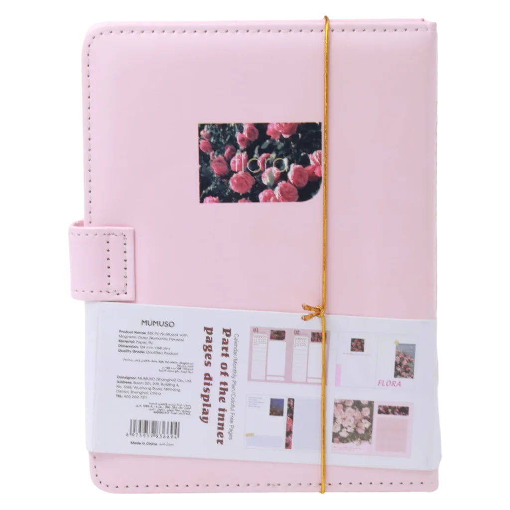 Notizbuch mit Magnetverschluss und Blumen-Design (Rosa)