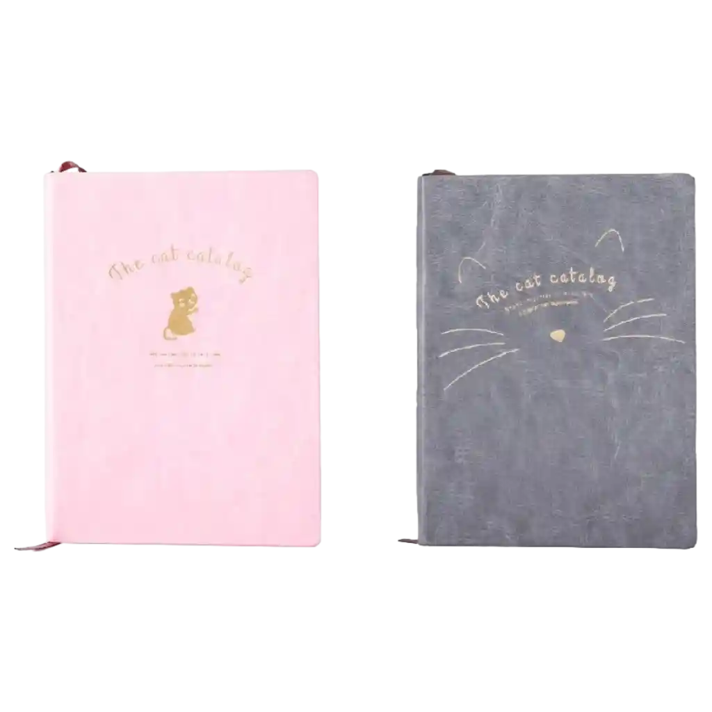 Notizbuch mit Kunstleder-Umschlag und Katzen-Design (Rosa/Grau)