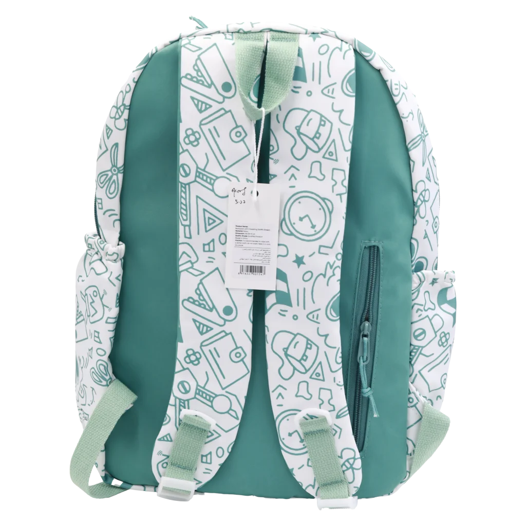 Nylon-Rucksack mit Graffiti-Design, großes Hauptfach (Grün)