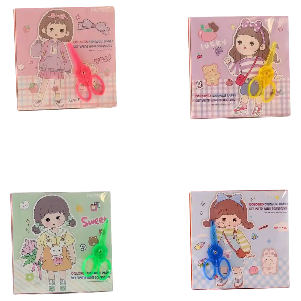 Origami Papier Bastelset mit Mini-Schere und Mädchen-Design (Mehrfarbig)