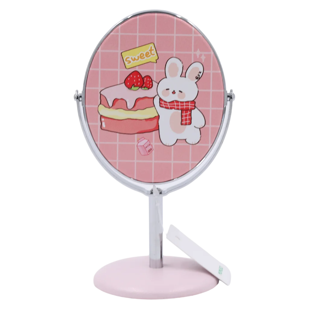 Ovaltischspiegel mit Cartoon-Tier-Design, Standfuß (Blau/Rosa)