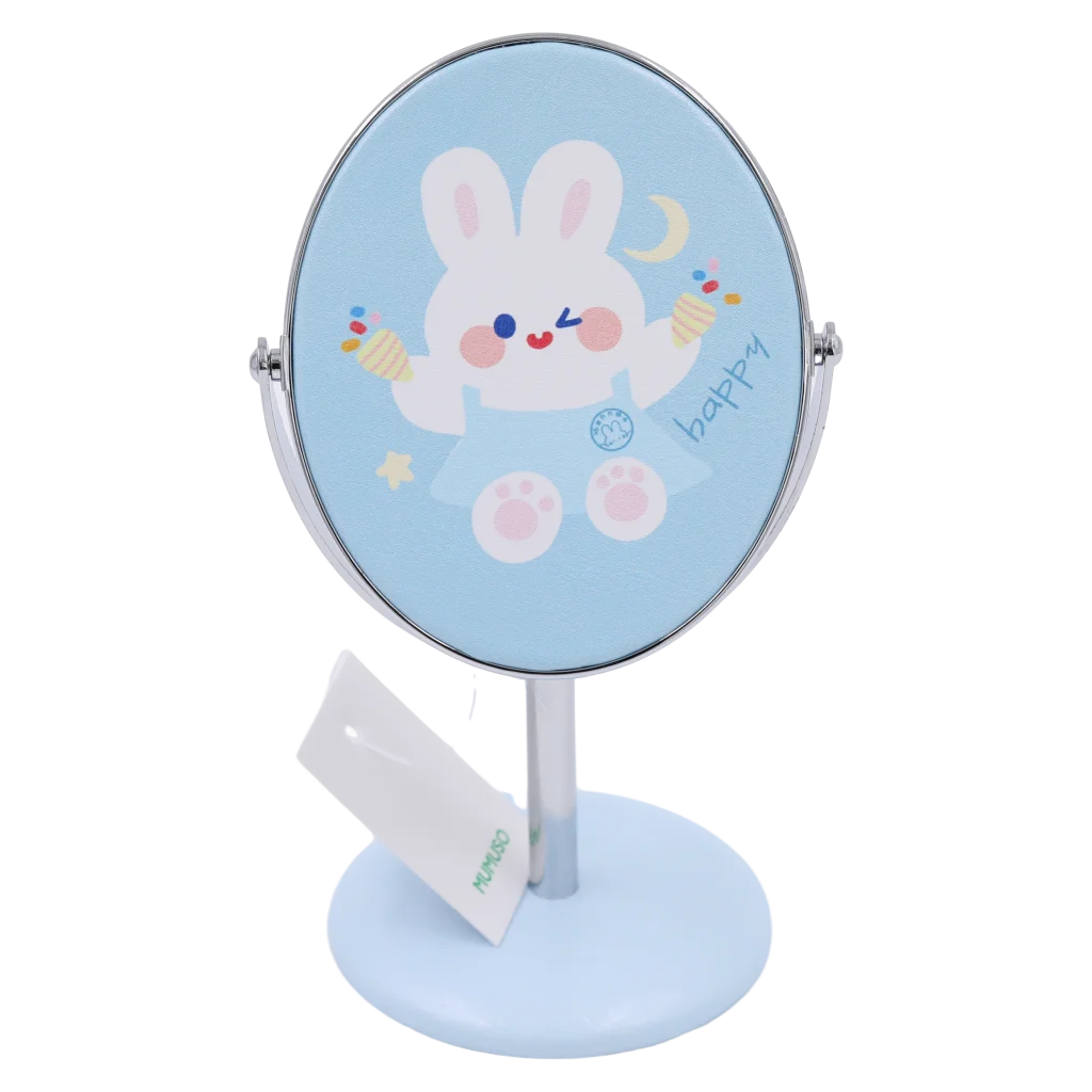 Ovaltischspiegel mit Cartoon-Tier-Design, Standfuß (Blau/Rosa)