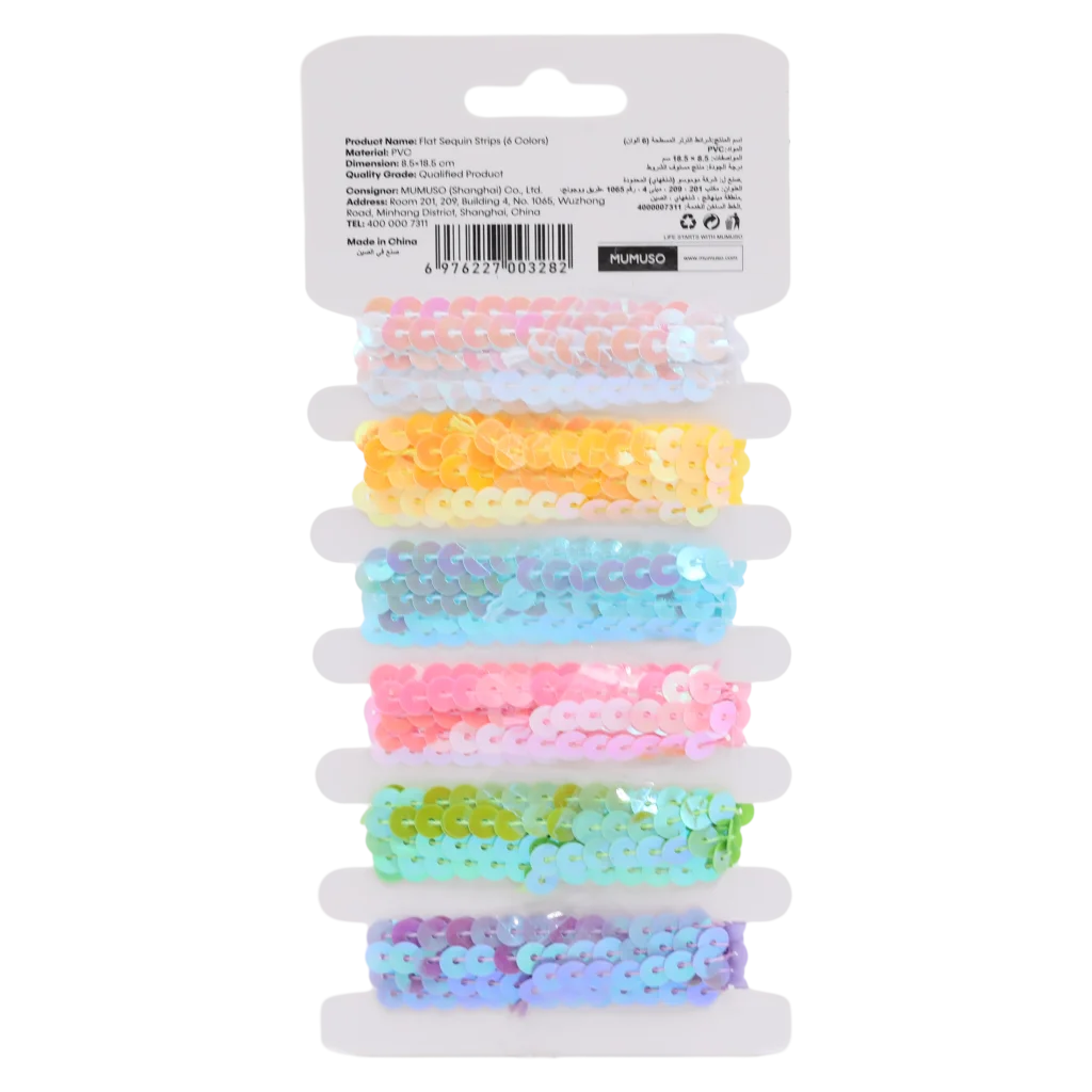 6er-Pack flache Paillettenbänder für Bastelprojekte (Weiß/Gelb/Blau/Rosa/Grün/Lila)