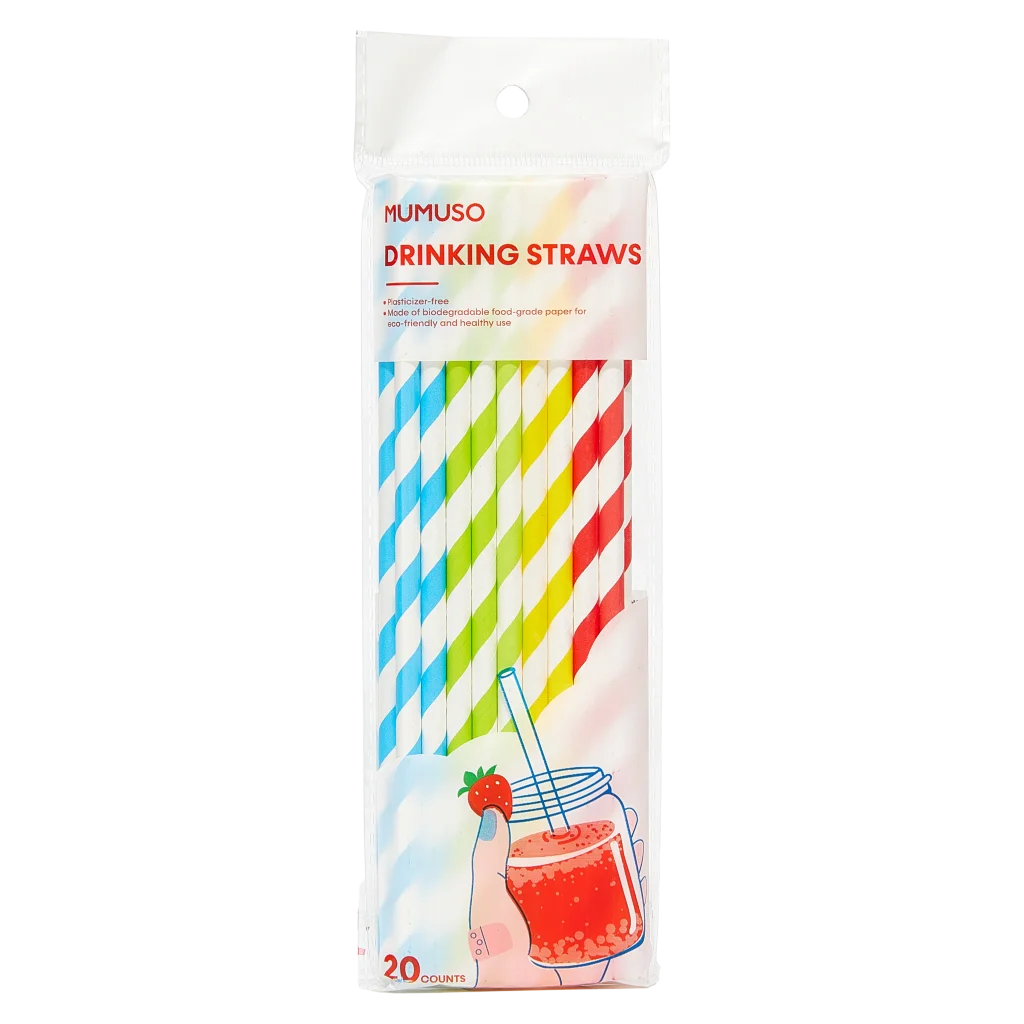 20er-Pack Papier-Trinkhalme, biologisch abbaubar (Blau/Gelb/Grün/Rot)