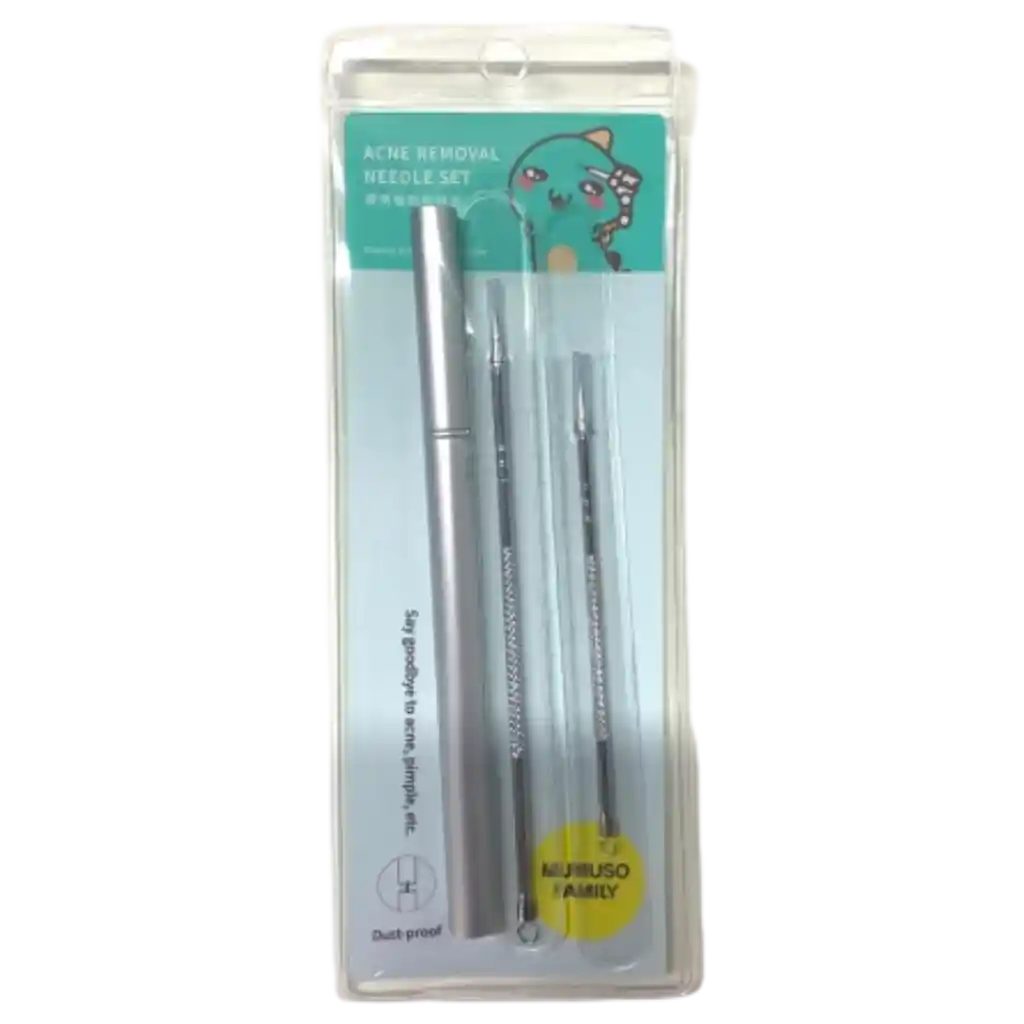 Tragbares Aknenadel-Set zur Entfernung von Pickeln und Mitessern, mit Staubschutz (Silber)