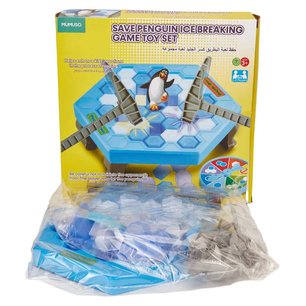 Pinguin-Eisbrecherspiel aus Kunststoff mit Pinguin-Figur (Blau/Weiß/Grau)