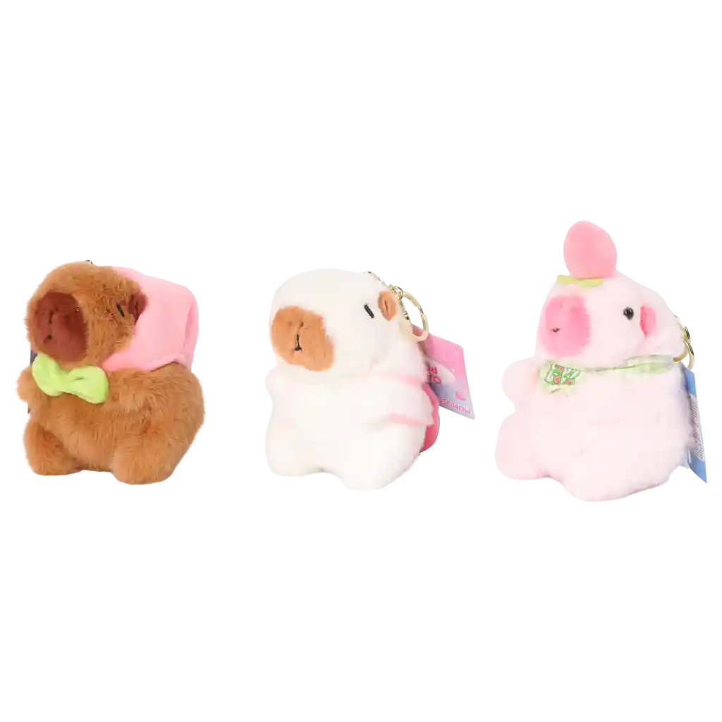 Plüsch-Schlüsselanhänger mit Capybara-Design und Pfirsich-Print (Braun/Rosa/Weiß)
