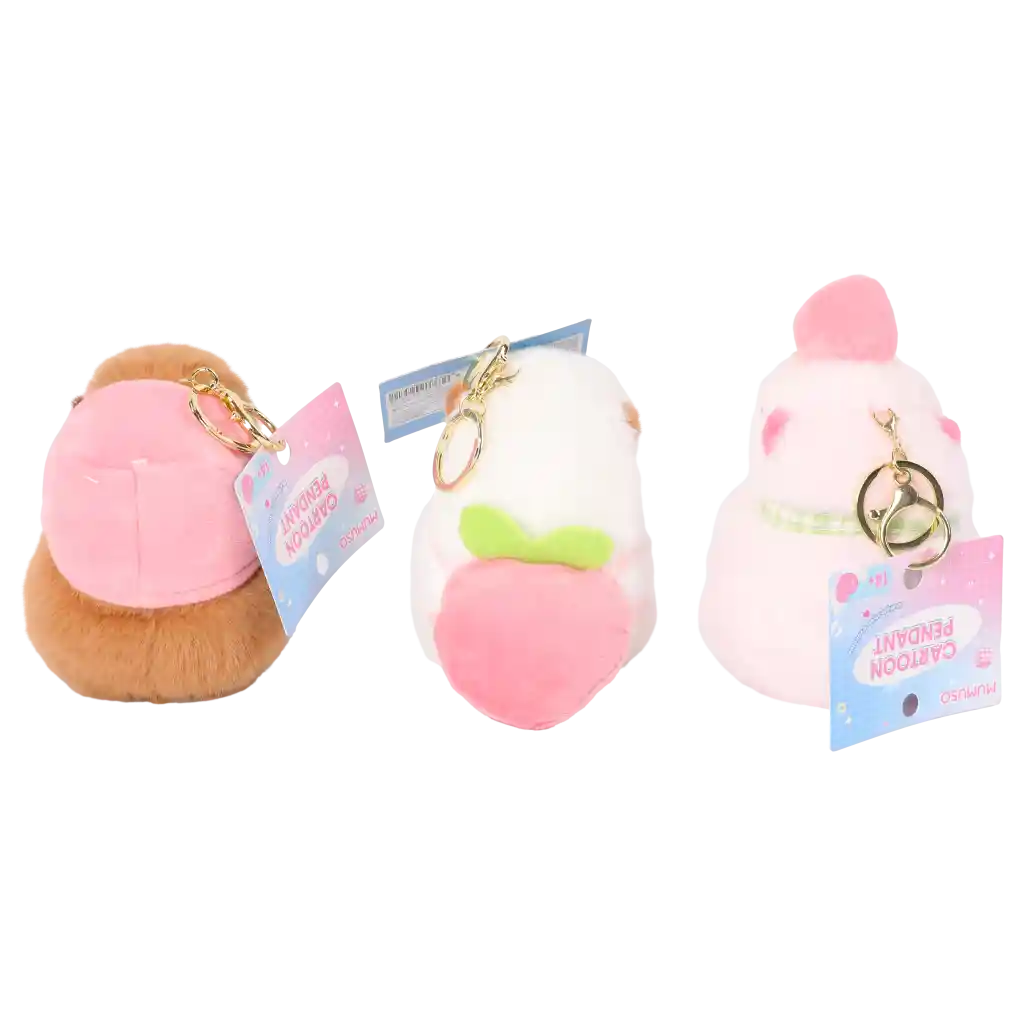 Plüsch-Schlüsselanhänger mit Capybara-Design und Pfirsich-Print (Braun/Rosa/Weiß)