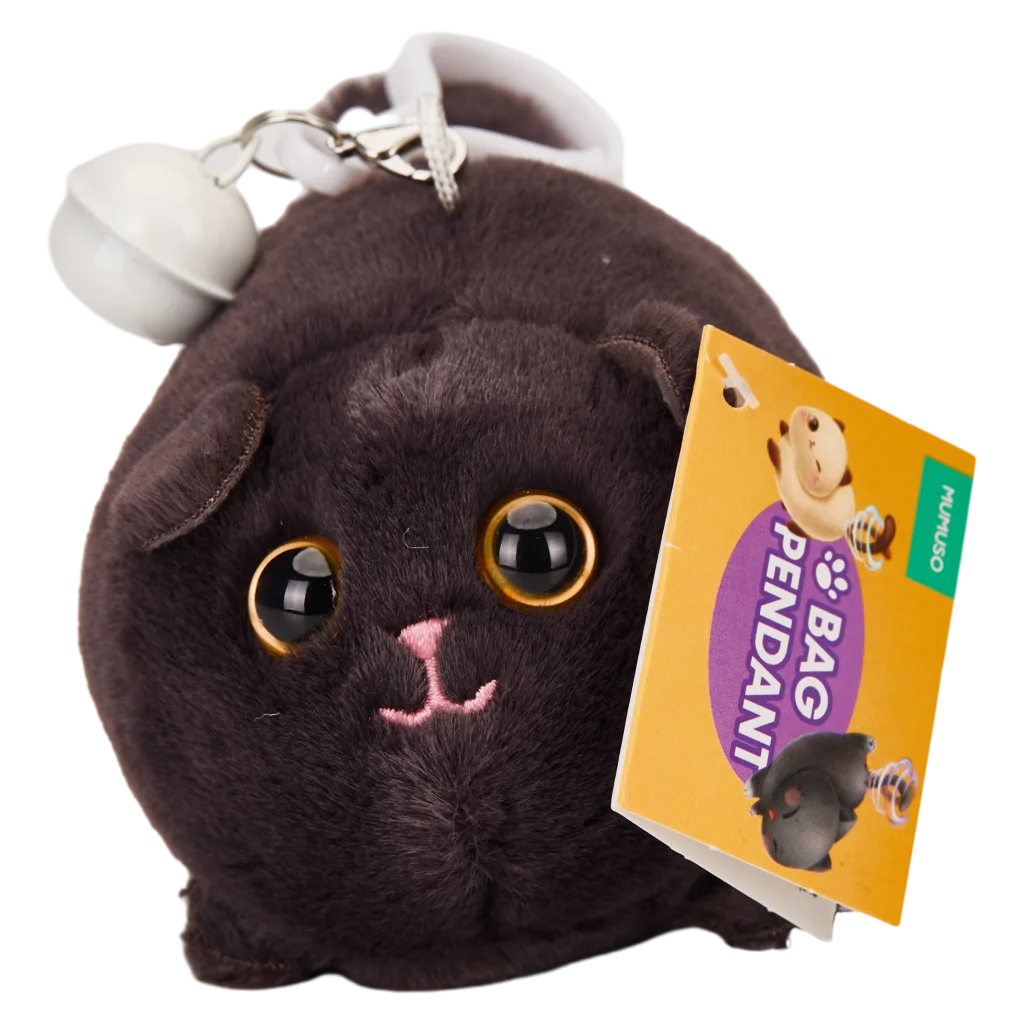 Plüsch-Taschenanhänger Katze mit beweglichem Schwanz aus PVC und Polyesterfaser (Schwarz)