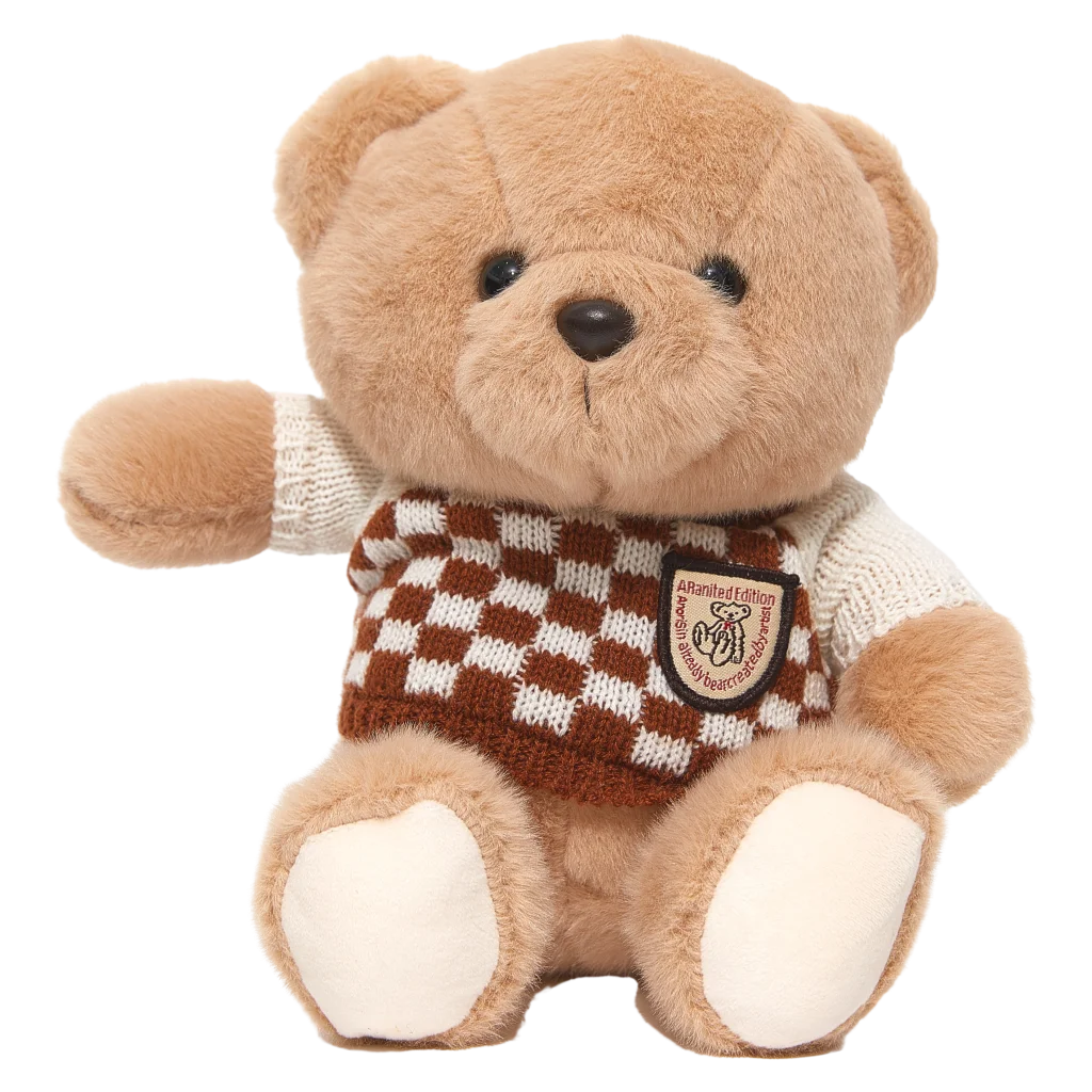 Plüschbär mit kariertem Pullover-Design, ca. 24 cm (Beige/Braun)