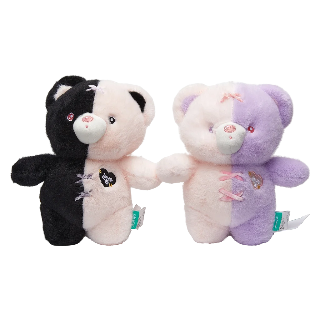 Plüschtier Bär, 25 cm mit Dual-Color-Design (Schwarz/Beige/Lila)