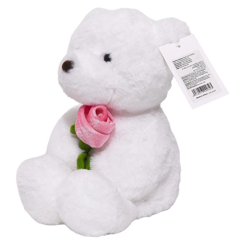 Plüschtier Bär mit Blume, 35 cm (Weiß/Rosa-Blume)