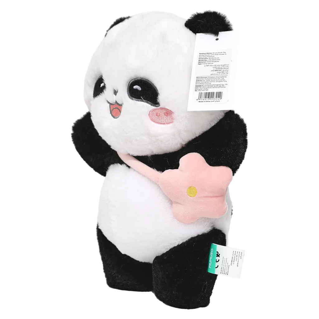Plüschtier Panda mit Blume-Design, 32 cm (Schwarz/Weiß)