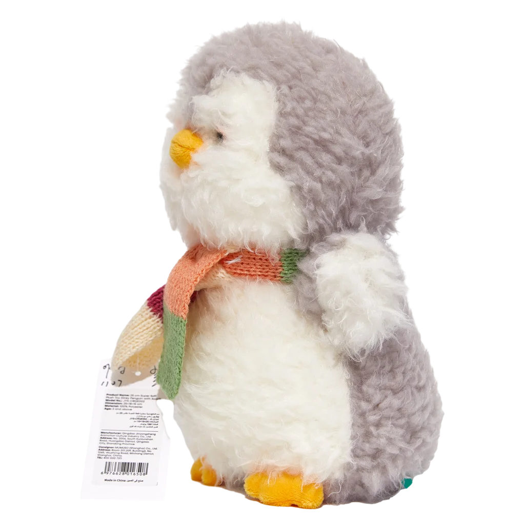 Plüschtier Pinguin, 25 cm mit Schal-Design (Grau/Weiß)