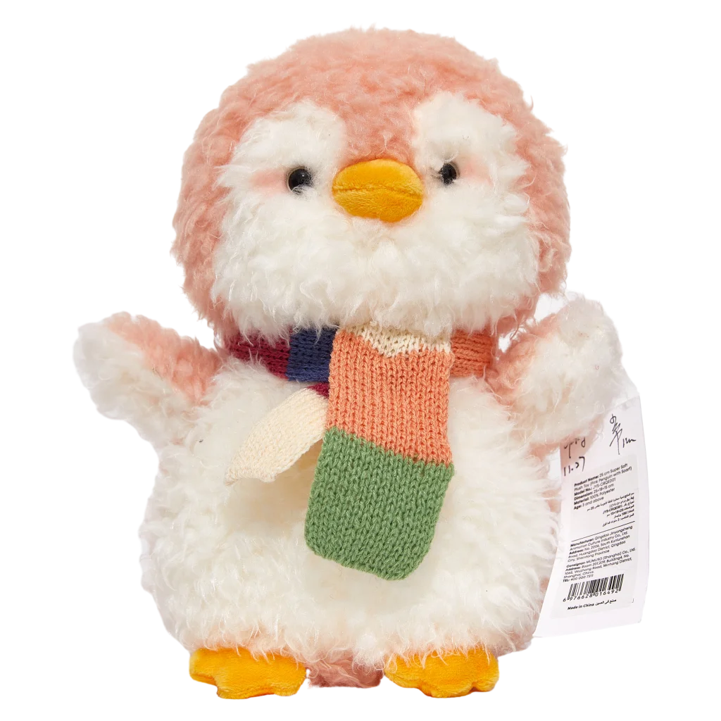 Plüschtier Pinguin, 25 cm mit Schal-Design (Rosa/Weiß)