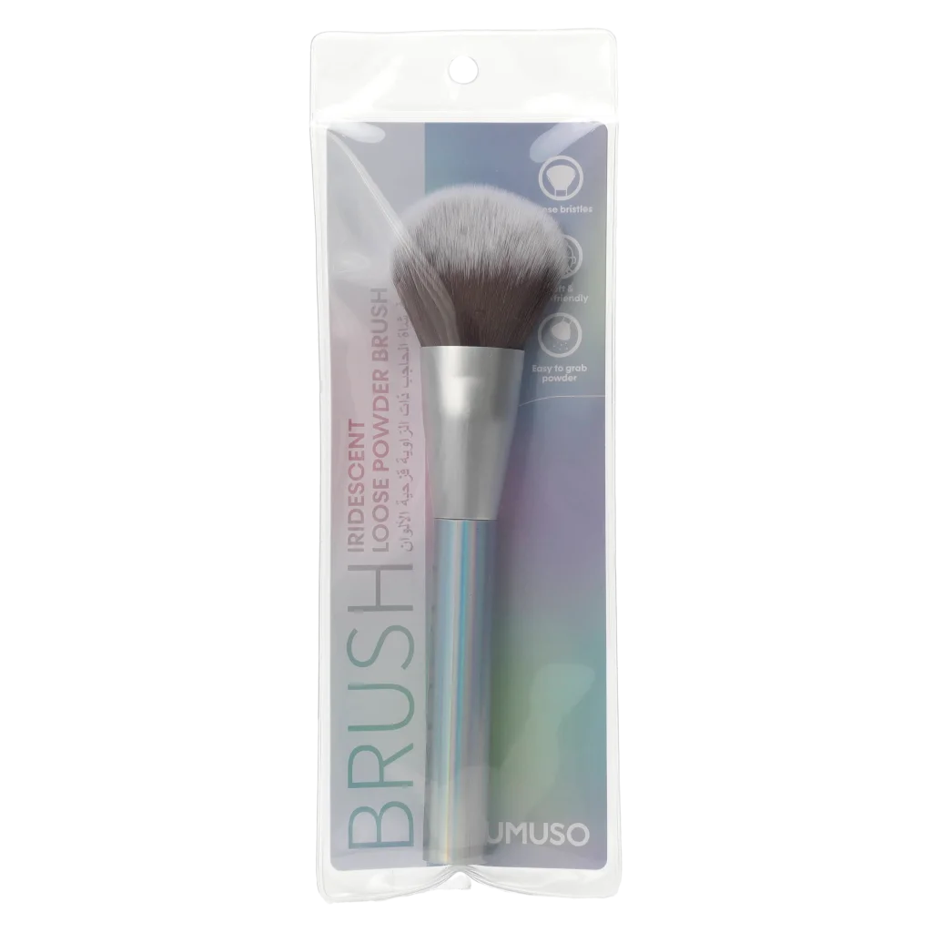 Puderpinsel mit irisierendem Kunststoffgriff und weichen Nylonborsten für loses Puder (Silber/Irisierend)
