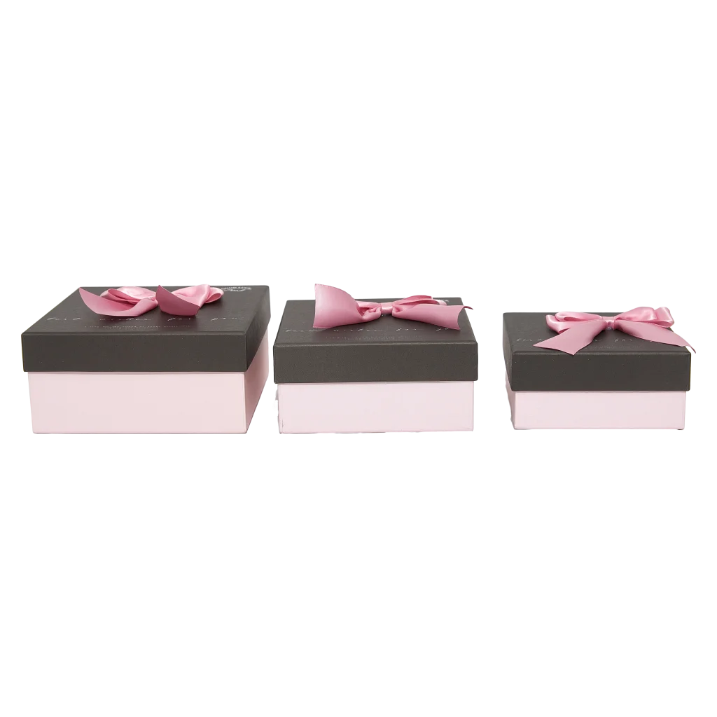 Quadratische Geschenkbox Karton mit Schleifen-Design, groß (Rosa/Schwarz)