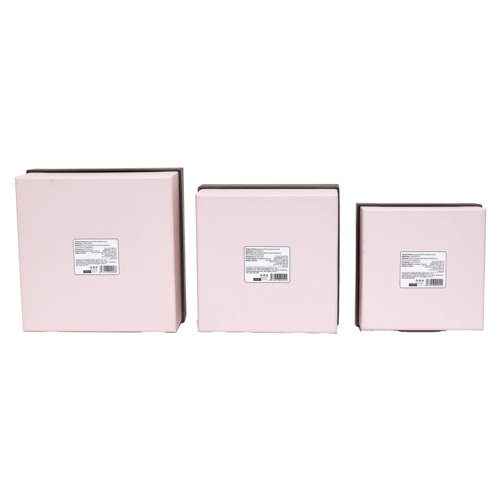 Quadratische Geschenkbox Karton mit Schleifen-Design, groß (Rosa/Schwarz)