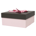 Quadratische Geschenkbox Karton mit Schleifen-Design, groß (Rosa/Schwarz)
