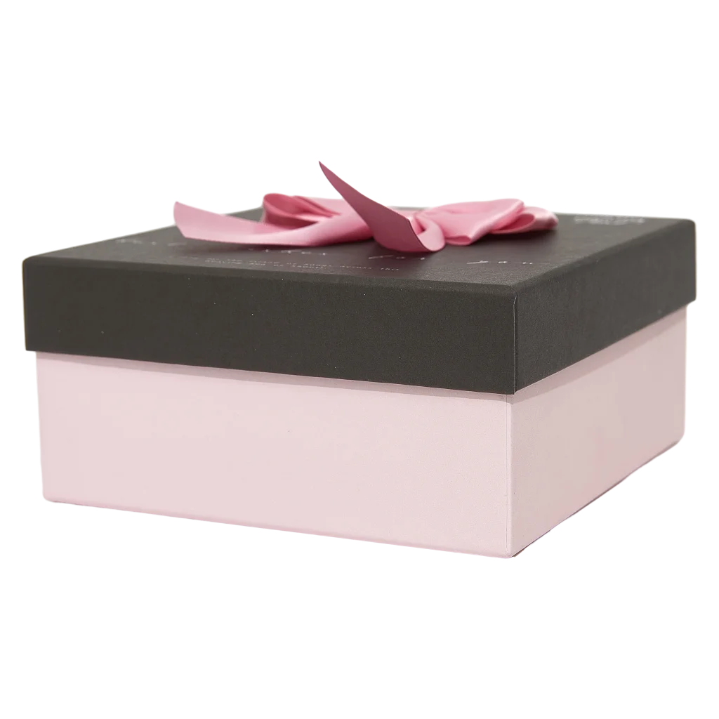 Quadratische Geschenkbox Karton mit Schleifen-Design, groß (Rosa/Schwarz)