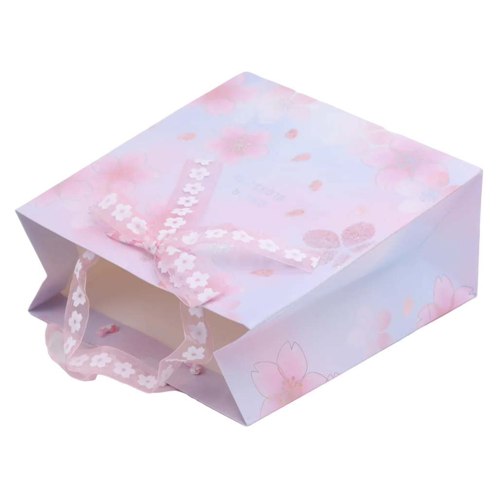Quadratische Papier-Geschenktasche mit Kirschblüten-Design (Rosa)