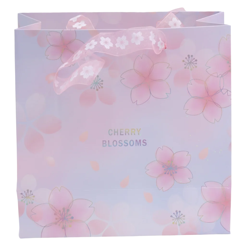 Quadratische Papier-Geschenktasche mit Kirschblüten-Design (Rosa)