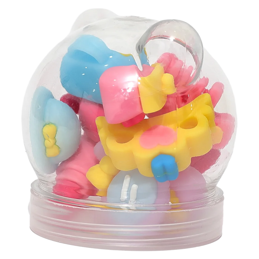 Radiergummi-Set mit verspieltem Print in Dose (Blau/Rosa/Gelb)