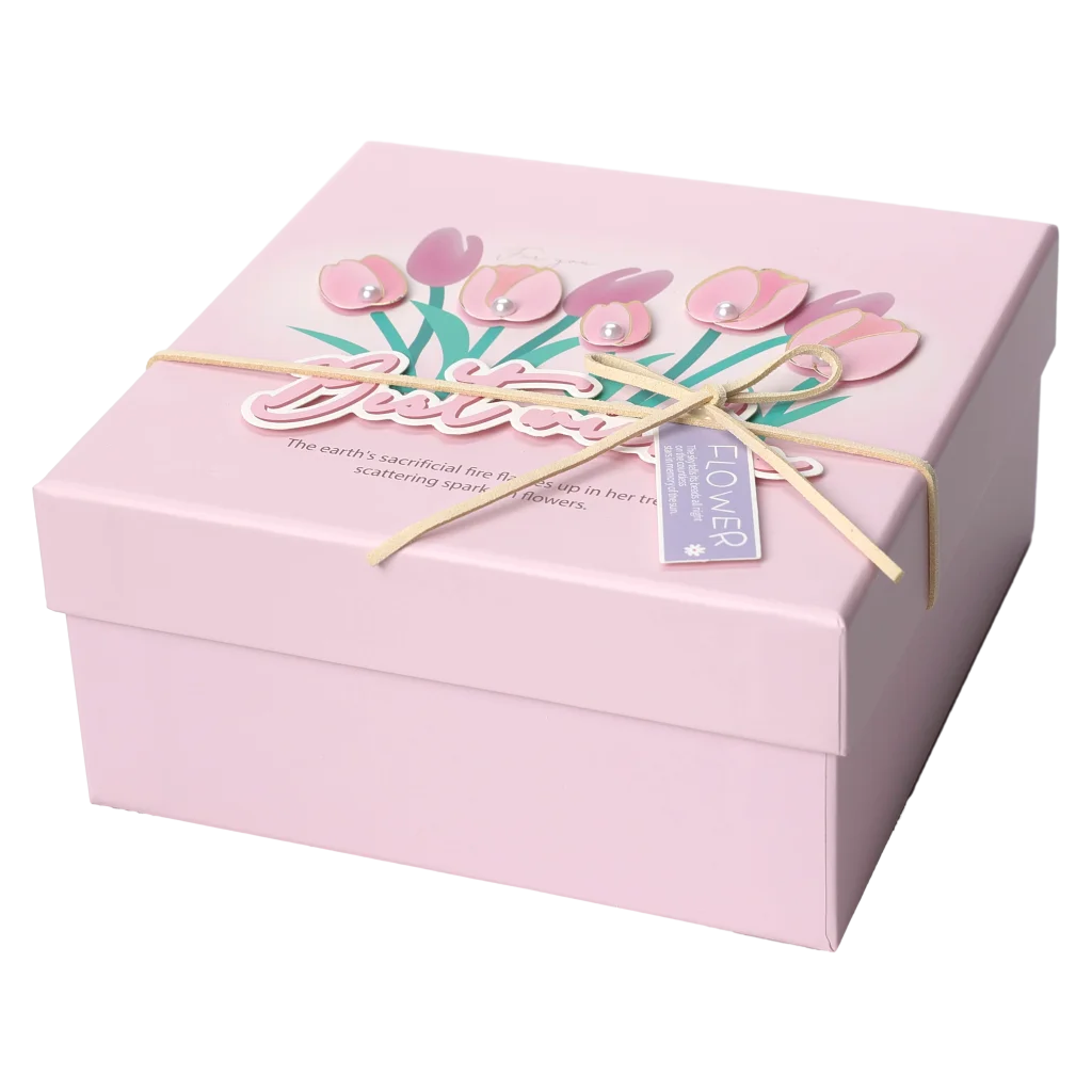 Rechteckige Geschenkbox mit Tulpen-Design, groß (Rosa)