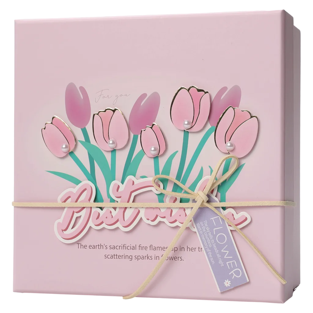 Rechteckige Geschenkbox mit Tulpen-Design, groß (Rosa)