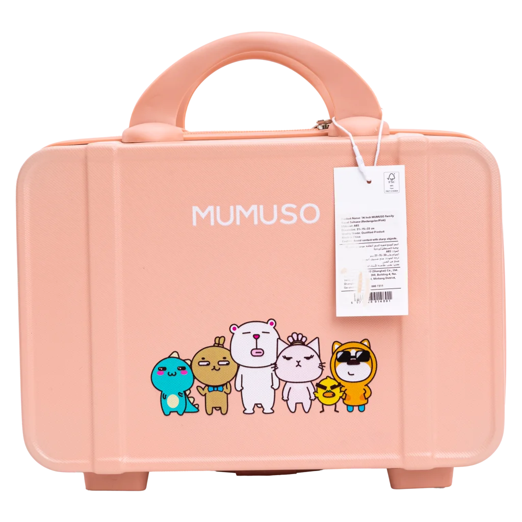 Rechteckiger Reise-Koffer 14 Zoll mit Familien-Design (Rosa)