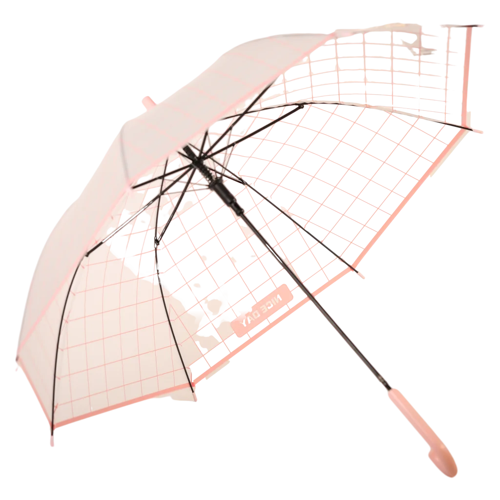Transparenter Fiberglas-Regenschirm mit Raster-Design, J-Griff (Dunkelblau/Mint/Pink)