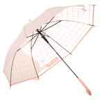 Transparenter Fiberglas-Regenschirm mit Raster-Design, J-Griff (Dunkelblau/Mint/Pink)