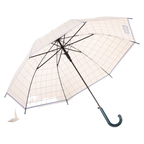 Transparenter Fiberglas-Regenschirm mit Raster-Design, J-Griff (Dunkelblau/Mint/Pink)