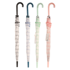 Transparenter Fiberglas-Regenschirm mit Raster-Design, J-Griff (Dunkelblau/Mint/Pink)