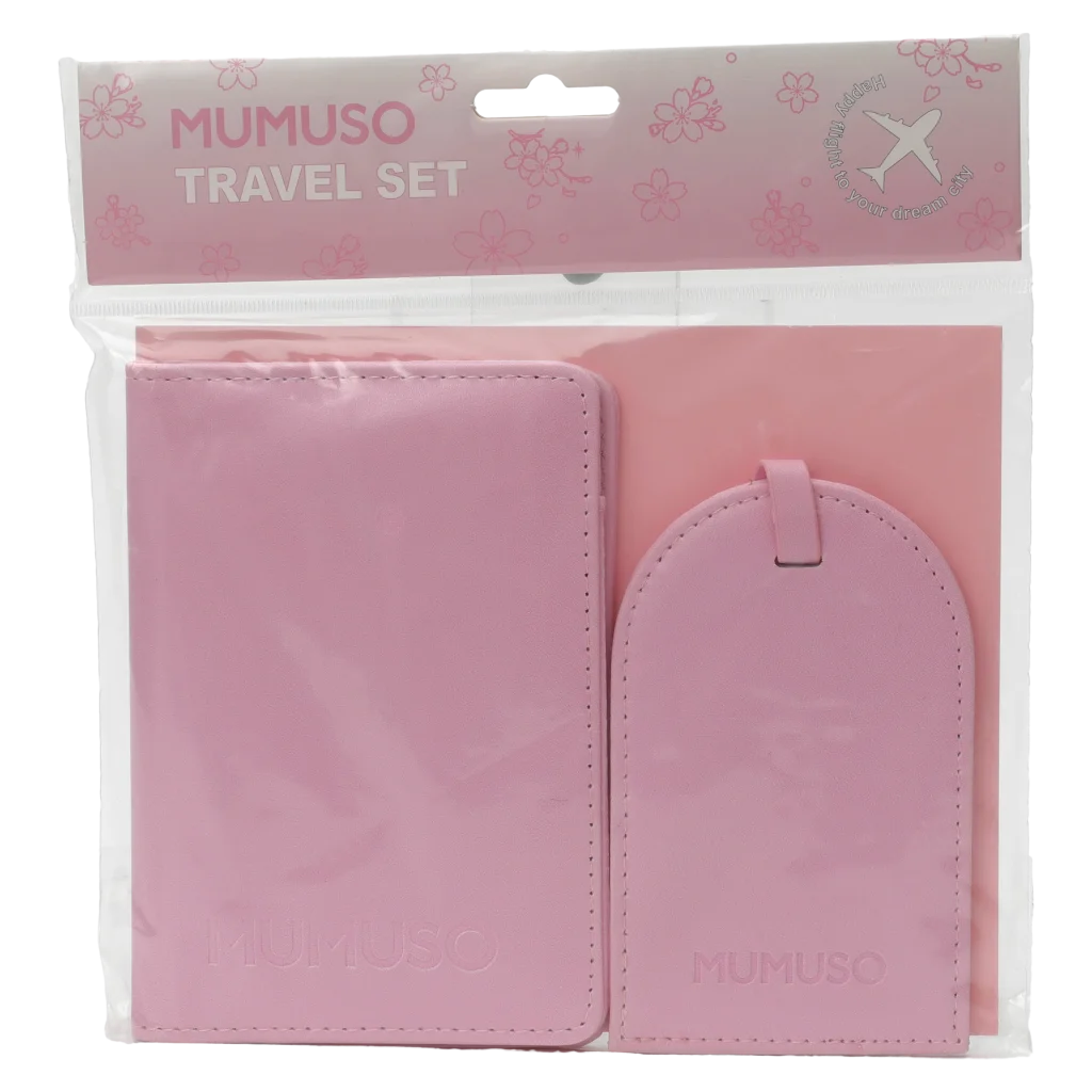 2-teiliges Kunstleder Reise-Set mit Passhülle und Kofferanhänger, Kollektion Kirschblüte (Rosa)